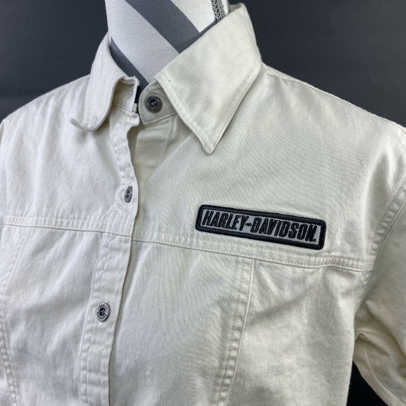 Harley Davidson Button Down Cropped Thick Shirt - Picture 3 of 4